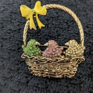 Colorful Bird Basket Brooch